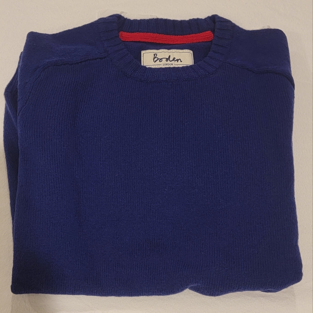 Boden wool sweater, round neck, medium, blue, new, unworn.